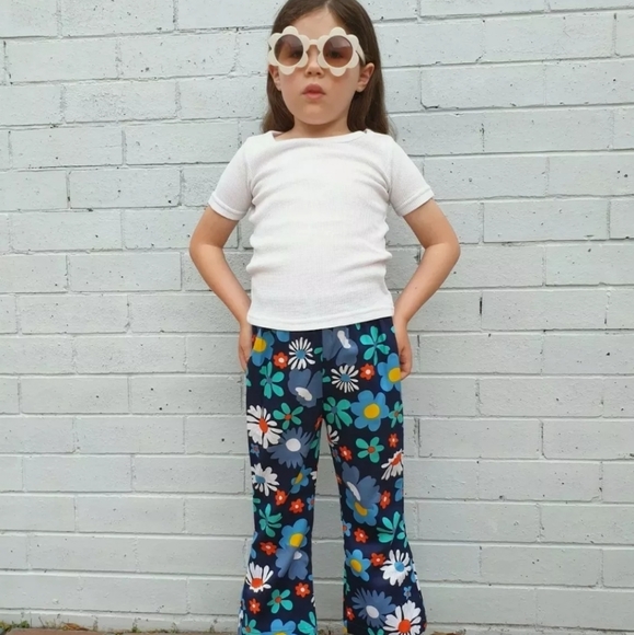 VTG 1960s DEADSTOCK Floral Flower Power Cotton Flares Pants Approx. 5-6 Years - Picture 2 of 12